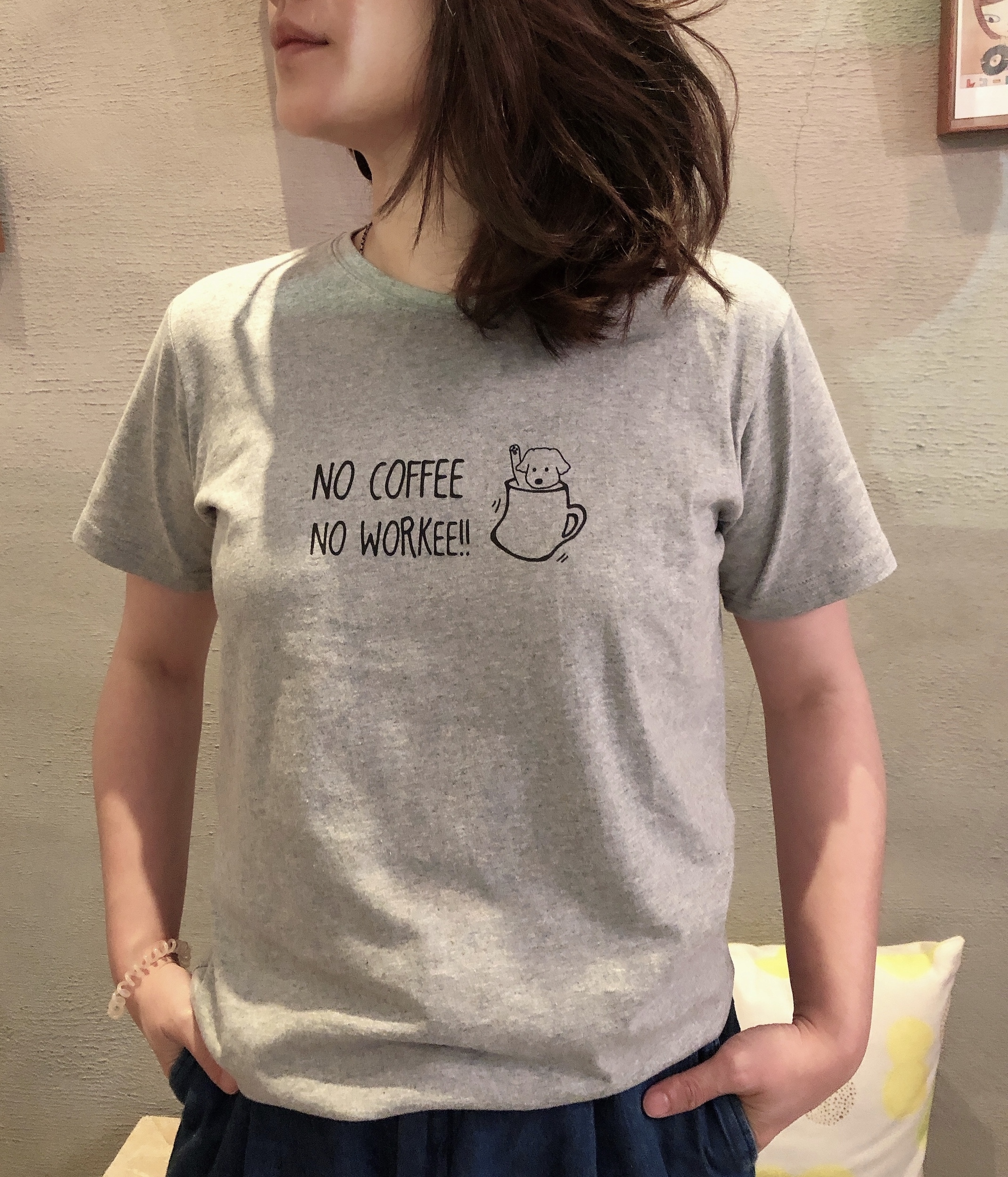 Zoom in goods 「No coffee no workee!! 棉質t-shirt」灰色