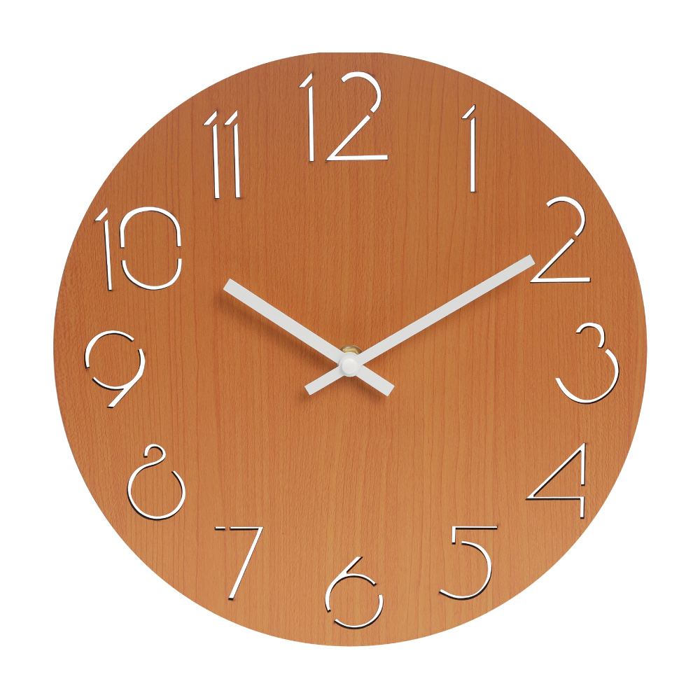 簡約無框時鐘掛鐘 - 原木色