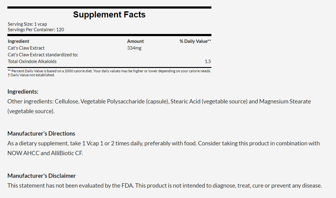 [預購] Now 10倍濃縮貓爪藤精華 120粒 Cat's Claw Extract