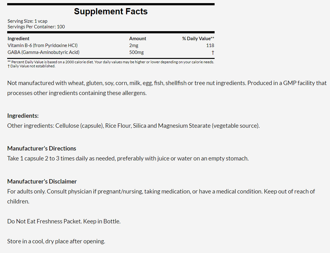[預購] Now GABA +維他命B6 500毫克 100粒 GABA with B-6