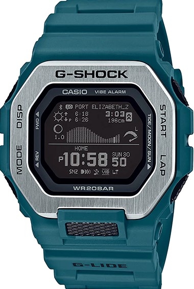 萬年鐘錶 - G-SHOCK  G-LIDE 系列 藍綠-潮汐衝浪電子錶  GBX-100-2  錶徑 : 46MM