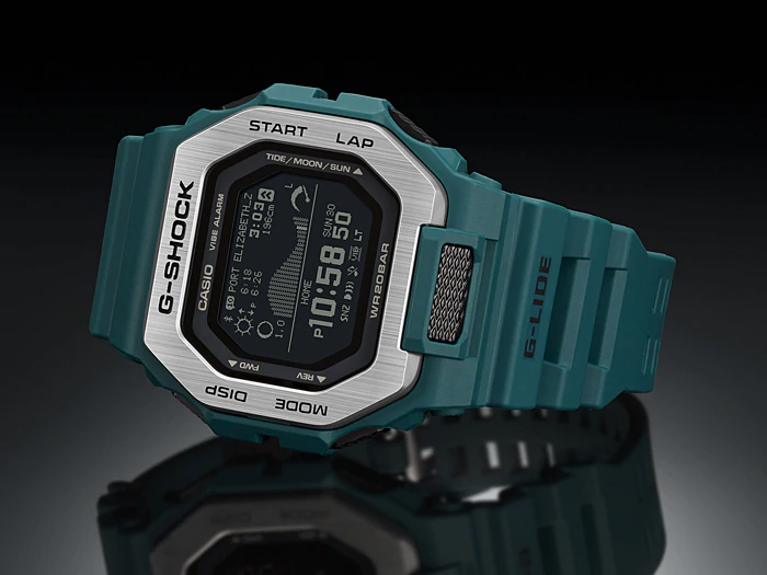 萬年鐘錶 - G-SHOCK  G-LIDE 系列 藍綠-潮汐衝浪電子錶  GBX-100-2  錶徑 : 46MM