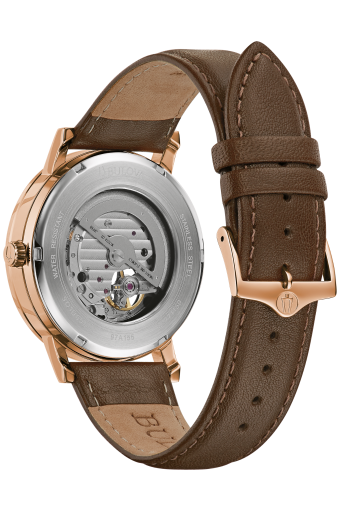 萬年鐘錶 - BULOVA 寶路華  BULOVA 經典機械皮革 男錶  97A155  錶徑 42MM