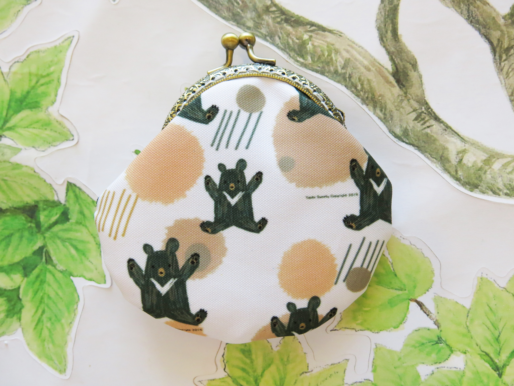 淺駝棕小黑熊雙面零錢口金包