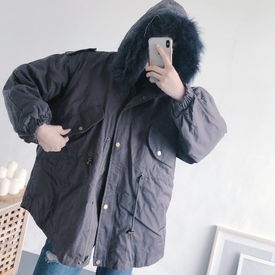 毛領連帽縮腰鋪棉裡絨毛外套(毛可拆)*3色