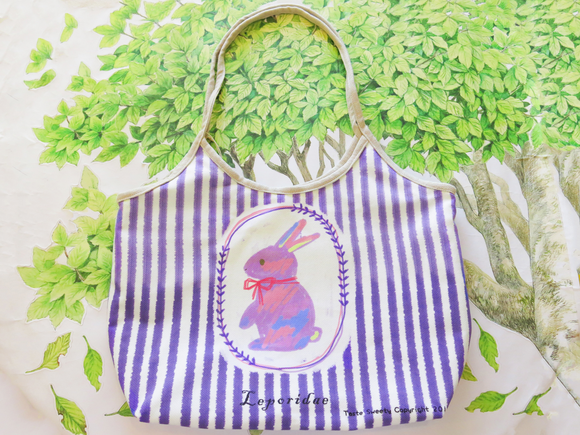 紫彩兔條紋托特包