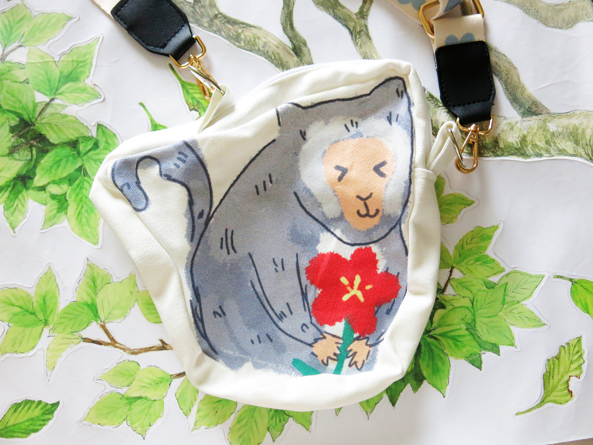 小花猴造型帆布單肩包
