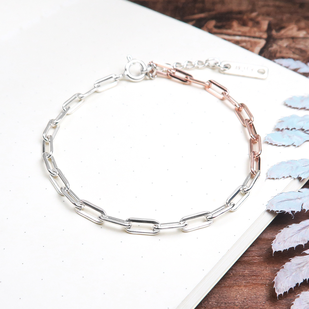 雙色長方手鍊 玫瑰色 925純銀手鍊