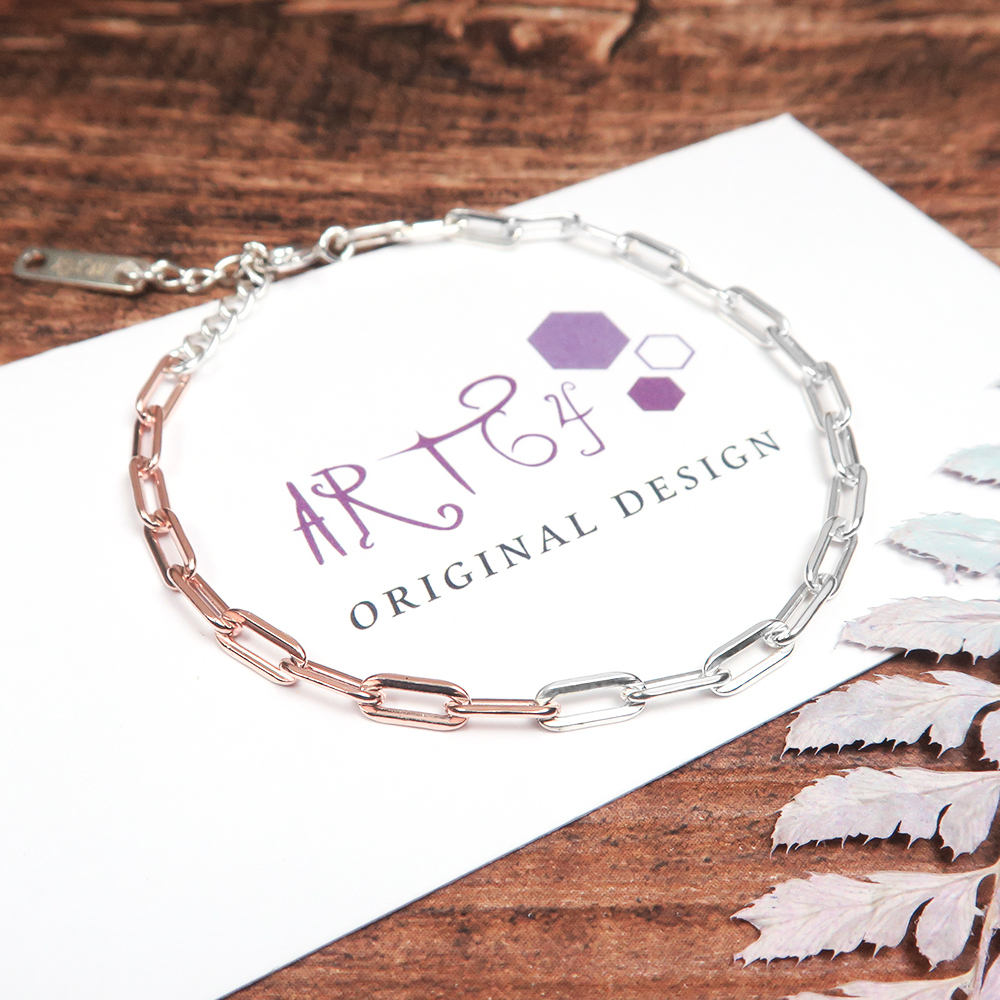 雙色長方手鍊 玫瑰色 925純銀手鍊