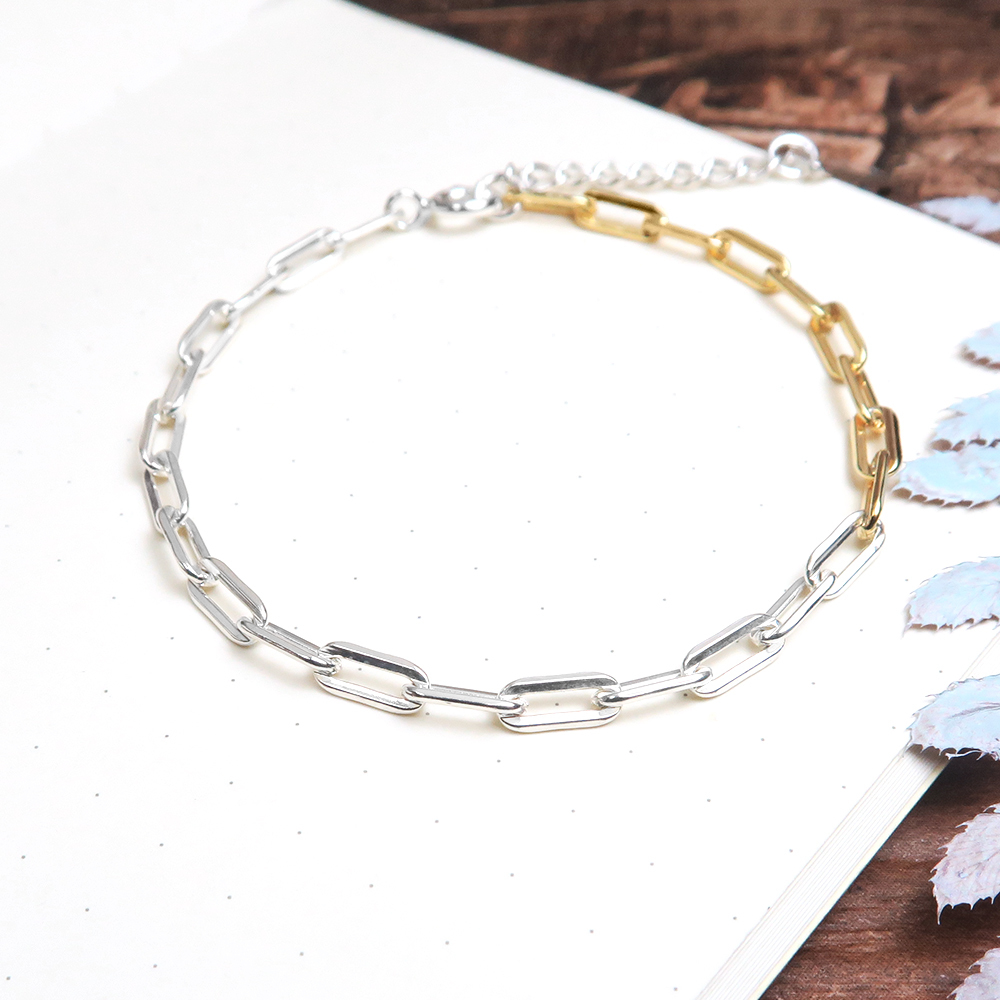 雙色長方手鍊 金色 925純銀刻字手鍊