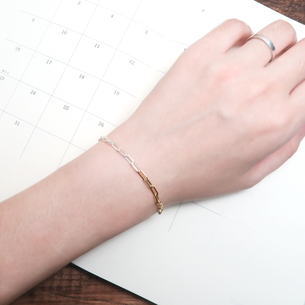 雙色長方手鍊 金色 925純銀刻字手鍊