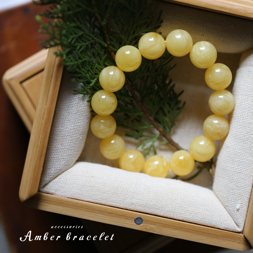 天然原礦俄料精品白花蜜蠟手珠（15mm+）