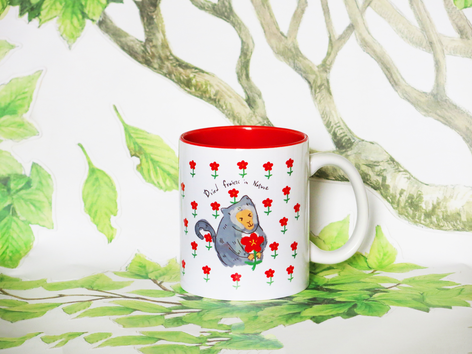 小花猴紅邊馬克杯