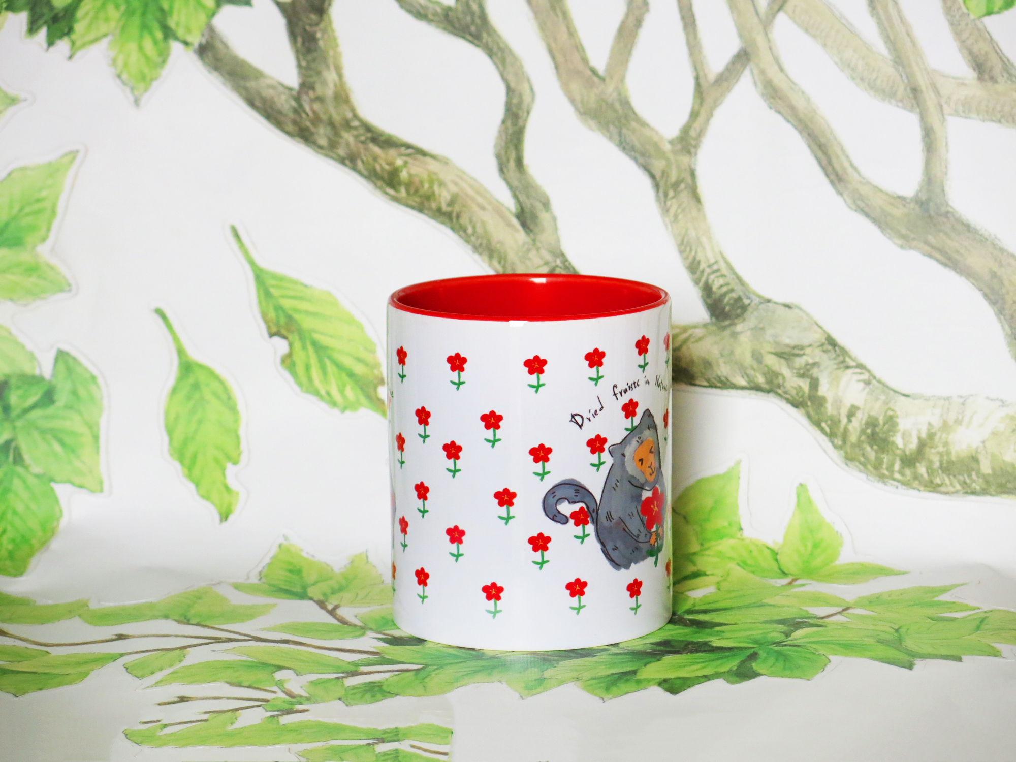 小花猴紅邊馬克杯