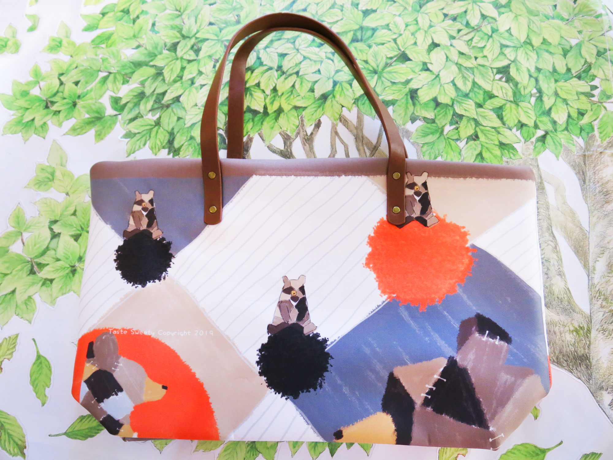 馬賽克藝術熊拉鍊側背包