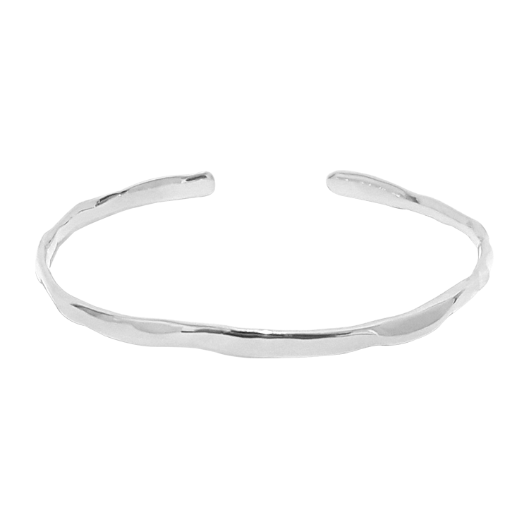 純銀手鐲，女士手鐲 白金色亮面不規則凹凸面；自由隨興的生活哲學（0630銀色）