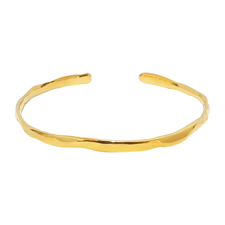 純銀手鐲，女士手鐲 金色亮面不規則凹凸面；隨興自由的生活哲學（0630金色）