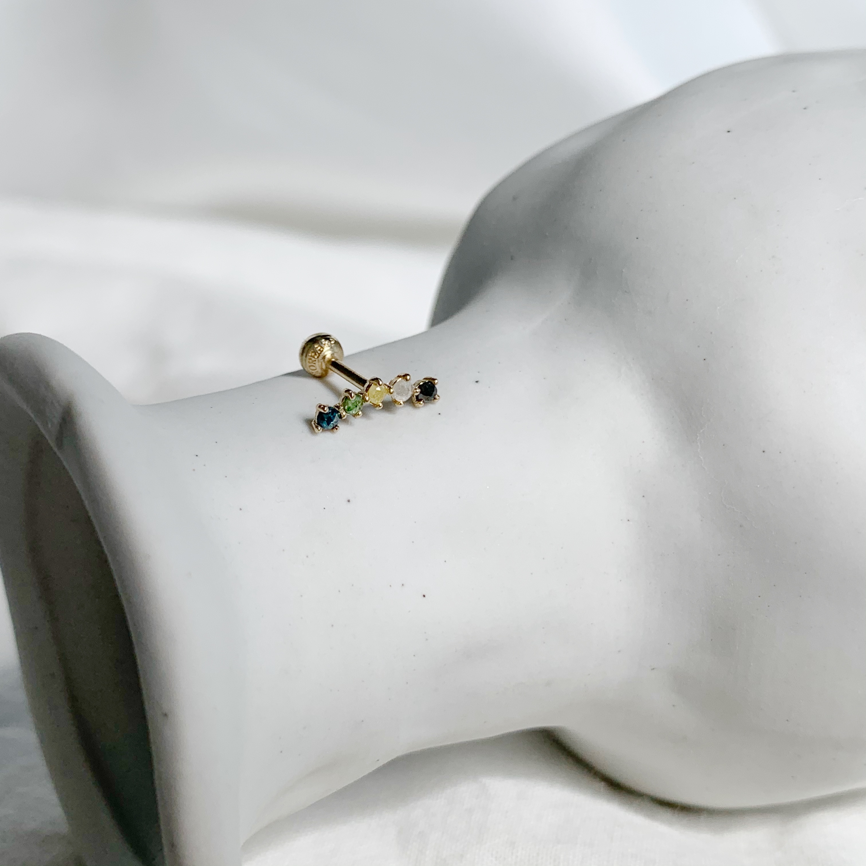 14K五顆彎彎彩鑽轉珠耳環