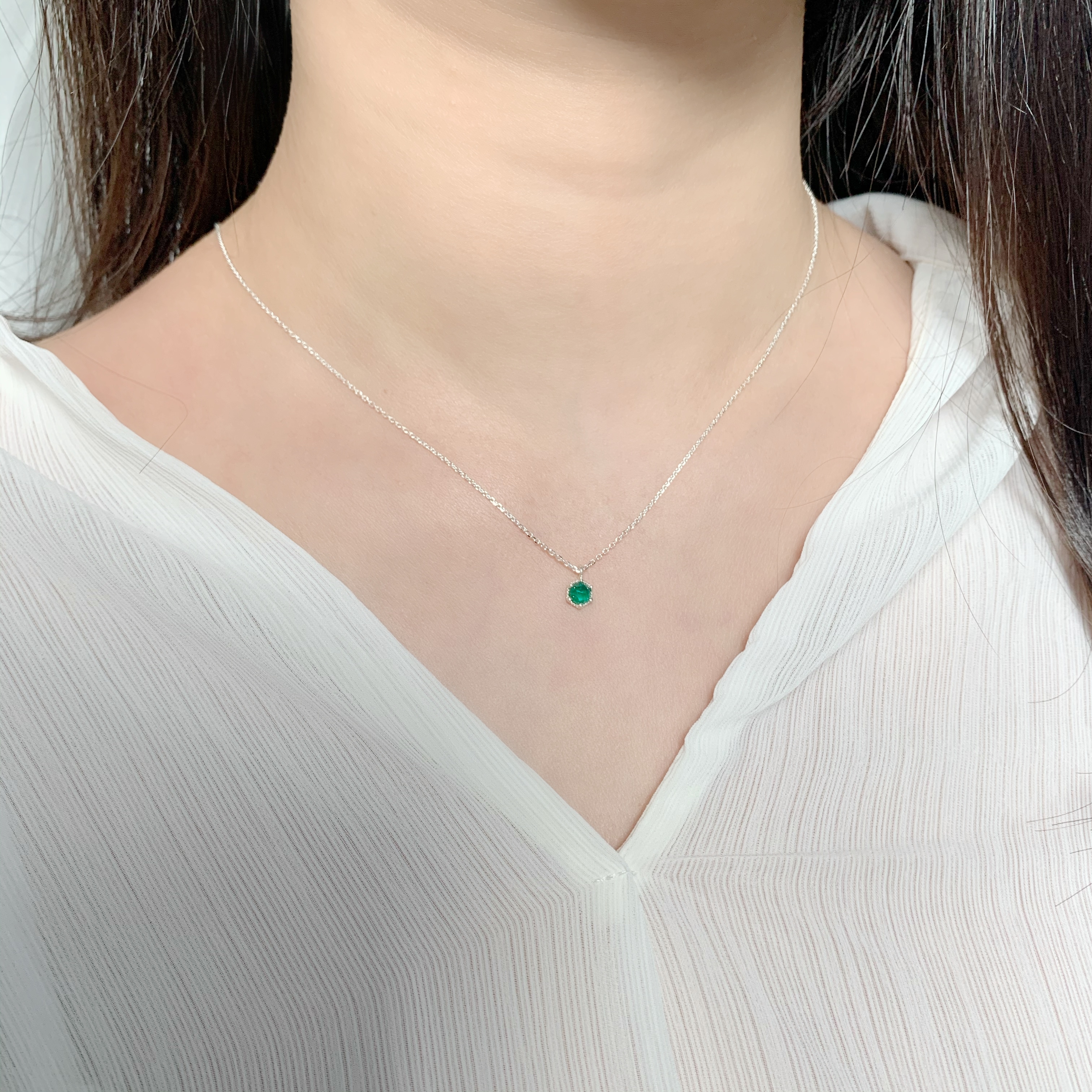 爪鑲小六角綠瑪瑙鎖骨鍊