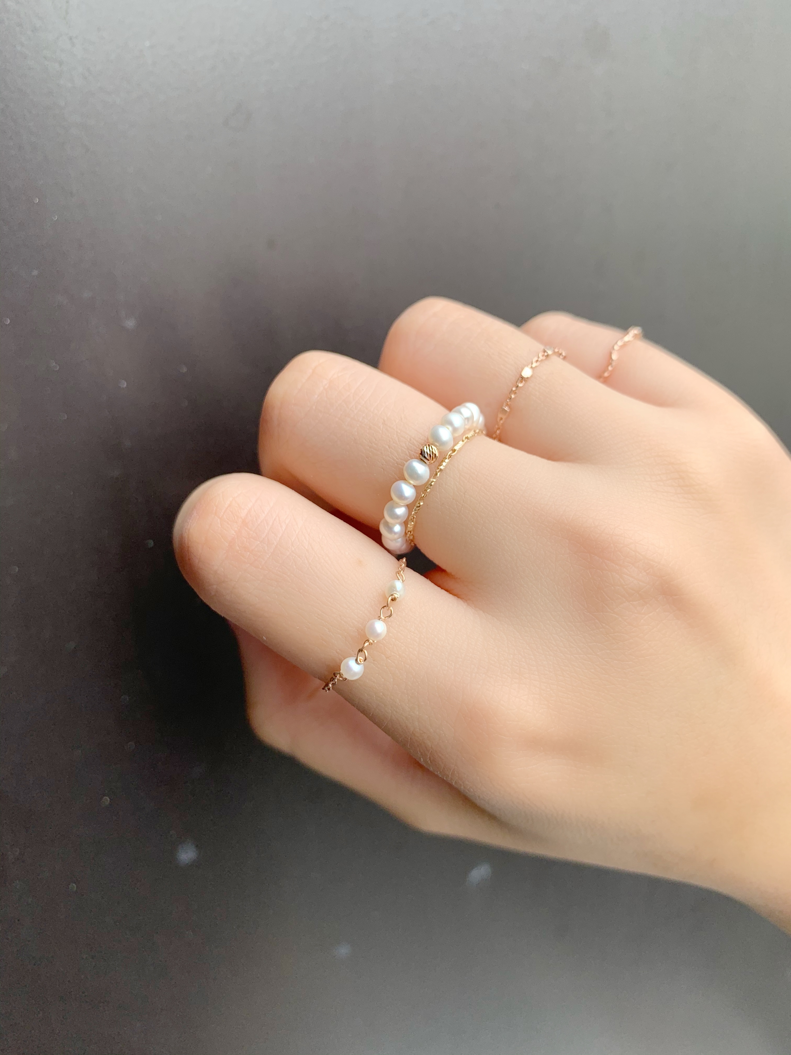 14K三顆珍珠簡約鍊戒