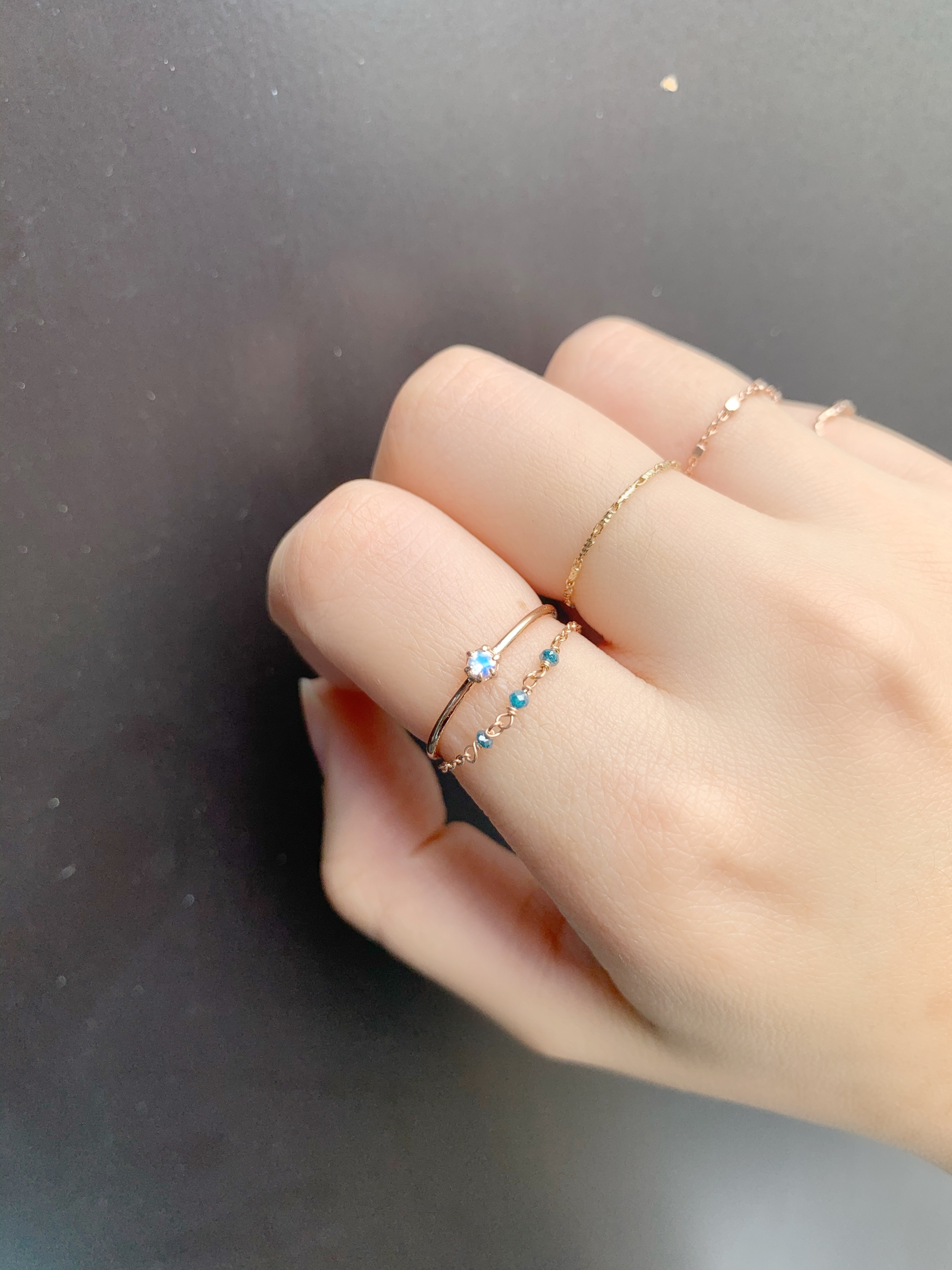 14K三顆藍鑽原礦簡約鍊戒