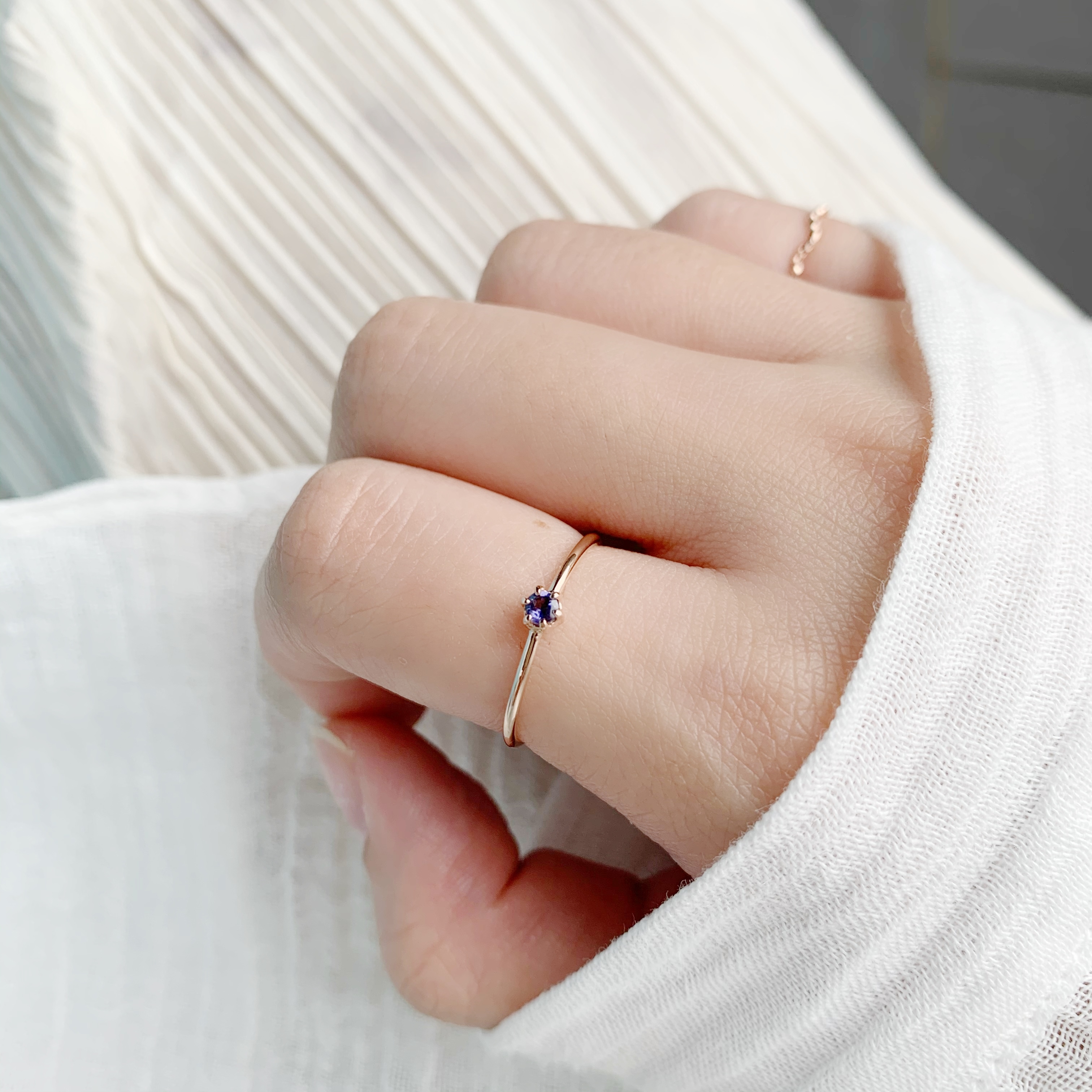 14K簡約小六爪堇青石戒指