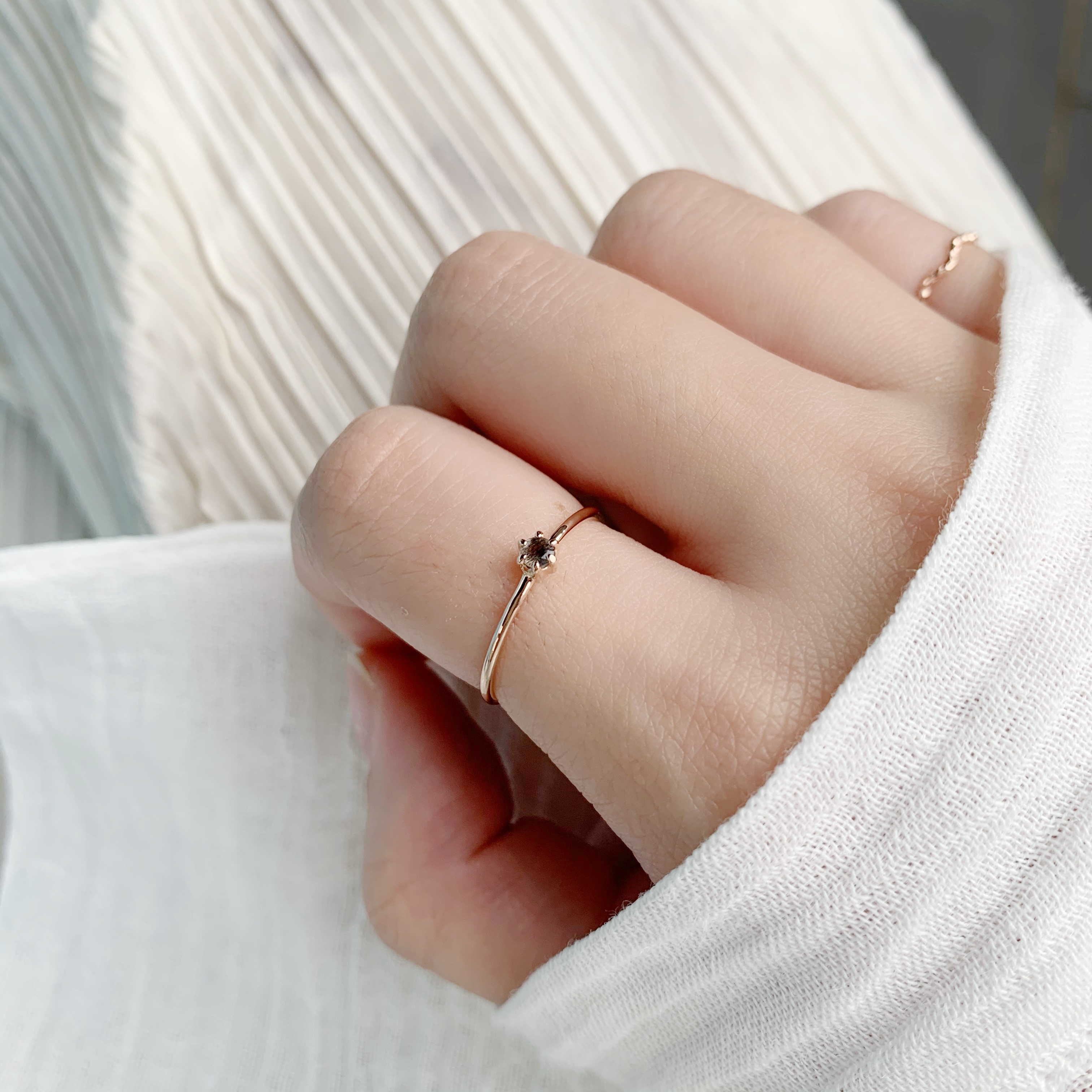 14K簡約小六爪棕月光戒指