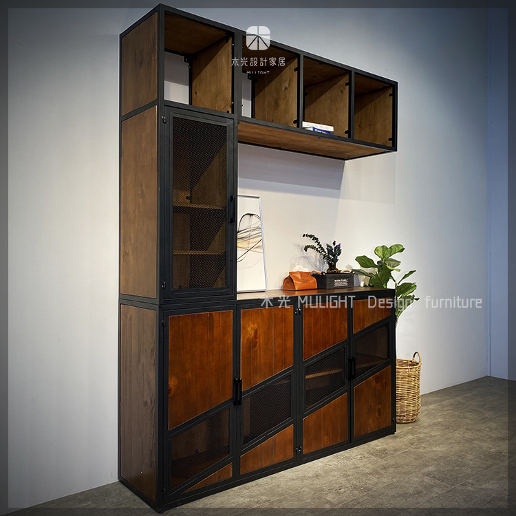 美式粗曠實木鐵網多功能餐櫃|可訂製