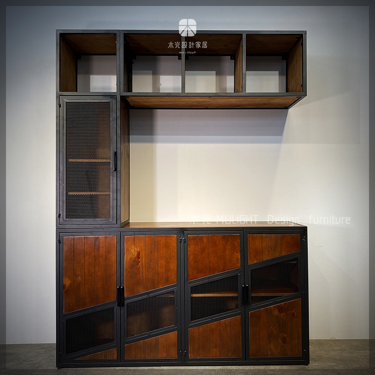 美式粗曠實木鐵網多功能餐櫃|可訂製