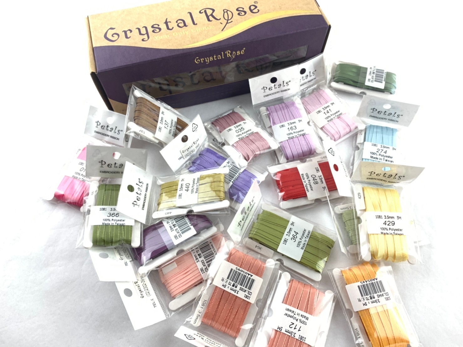 橫紋帶3.5mm/20色_Petals緞帶刺繡/燙金禮盒