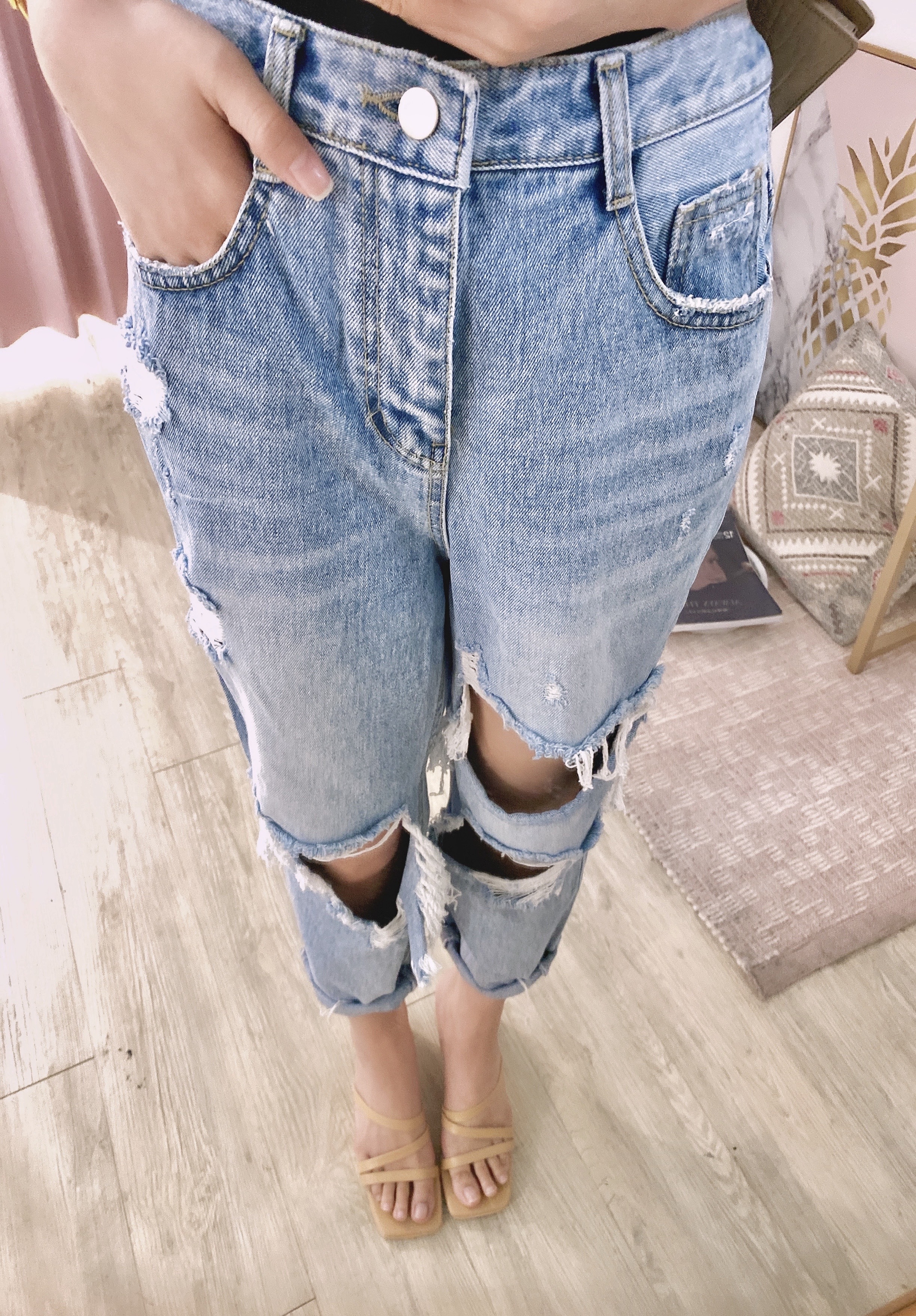 今天就想耍壞歐美破損男友褲