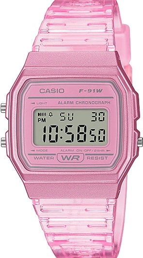 萬年鐘錶 - 卡西歐  CASIO   果凍粉 電子錶  F-91WS-4  錶徑 35.2 MM