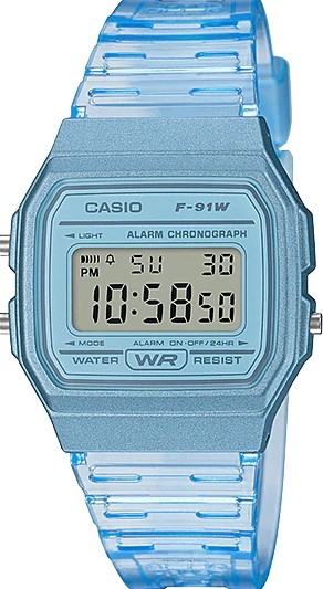 萬年鐘錶 - 卡西歐  CASIO   果凍藍  電子錶  F-91WS-2  錶徑 35.2 MM