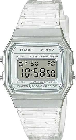 萬年鐘錶 - 卡西歐  CASIO   透明果凍  電子錶   F-91WS-7  錶徑 35.2 MM