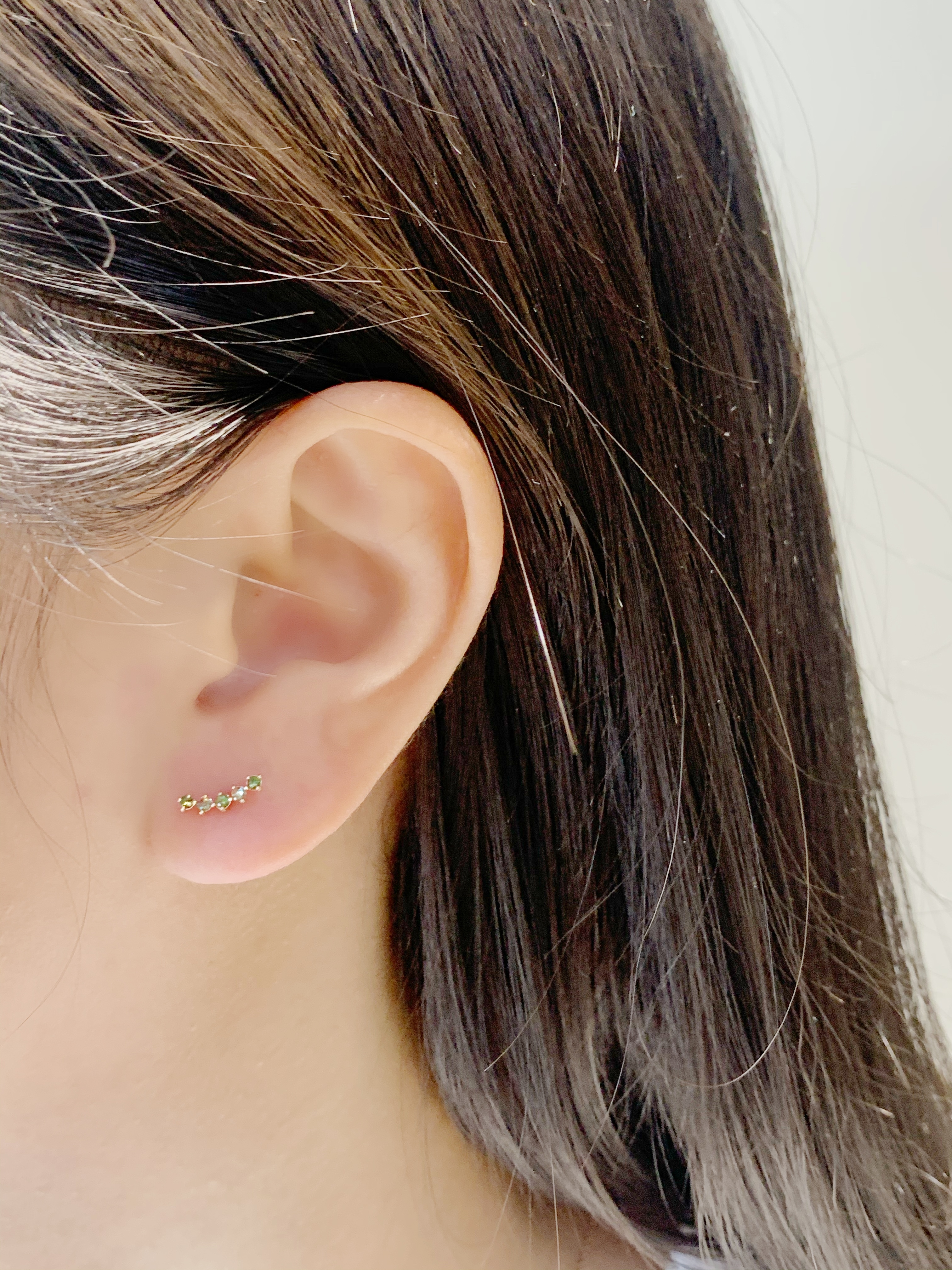 14K五顆彎彎綠棕鑽轉珠耳環