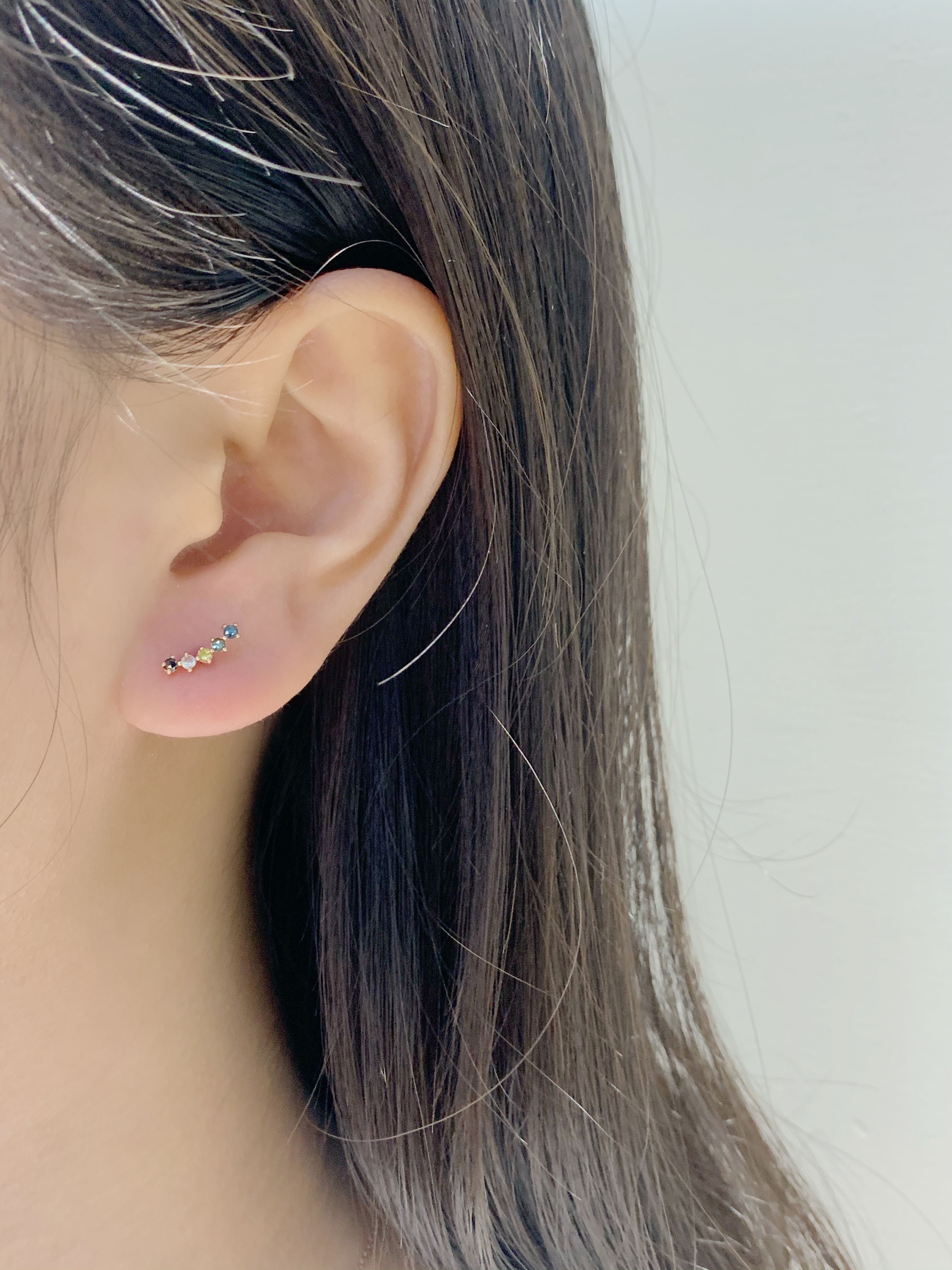 14K五顆彎彎彩鑽轉珠耳環