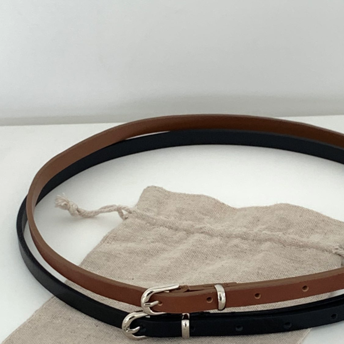 真皮細款皮帶(黑/咖)