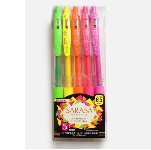 Zebra Sarasa Push Clip  JJ15-5C-NO (0.5mm)Neon 啫喱筆(5支裝)(霓虹色系) 