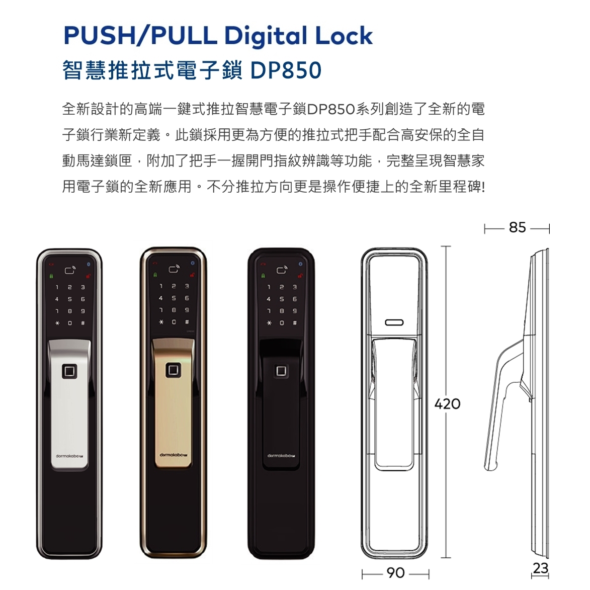 智能電子門鎖 Dormakaba DP850 B (黑色)