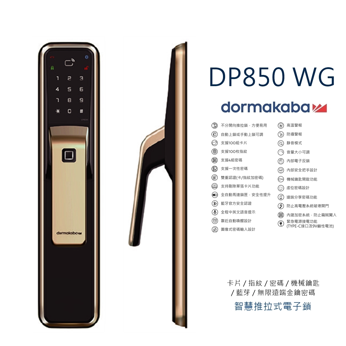 智能電子門鎖 Dormakaba DP850 WG (金色)