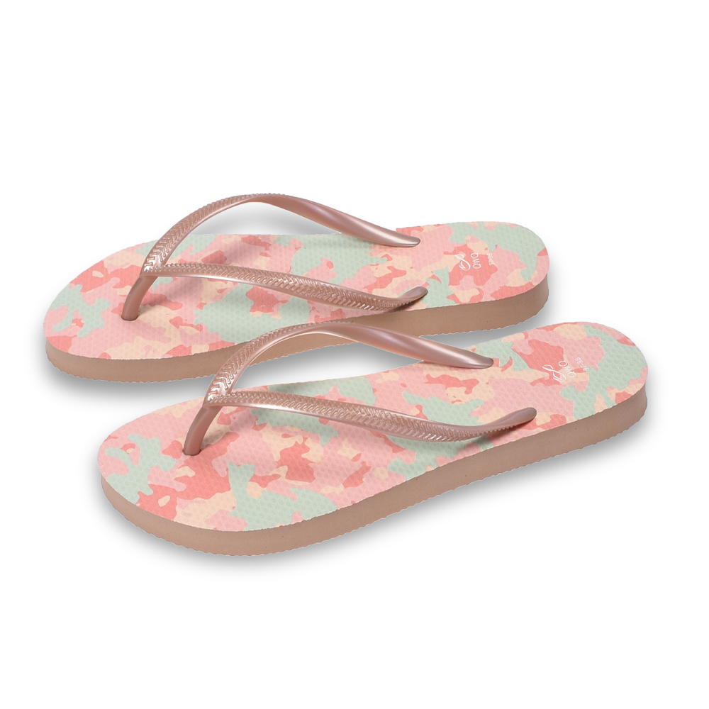 迷彩系列 粉綠迷彩 女款細帶人字夾腳拖鞋 薔薇金色
