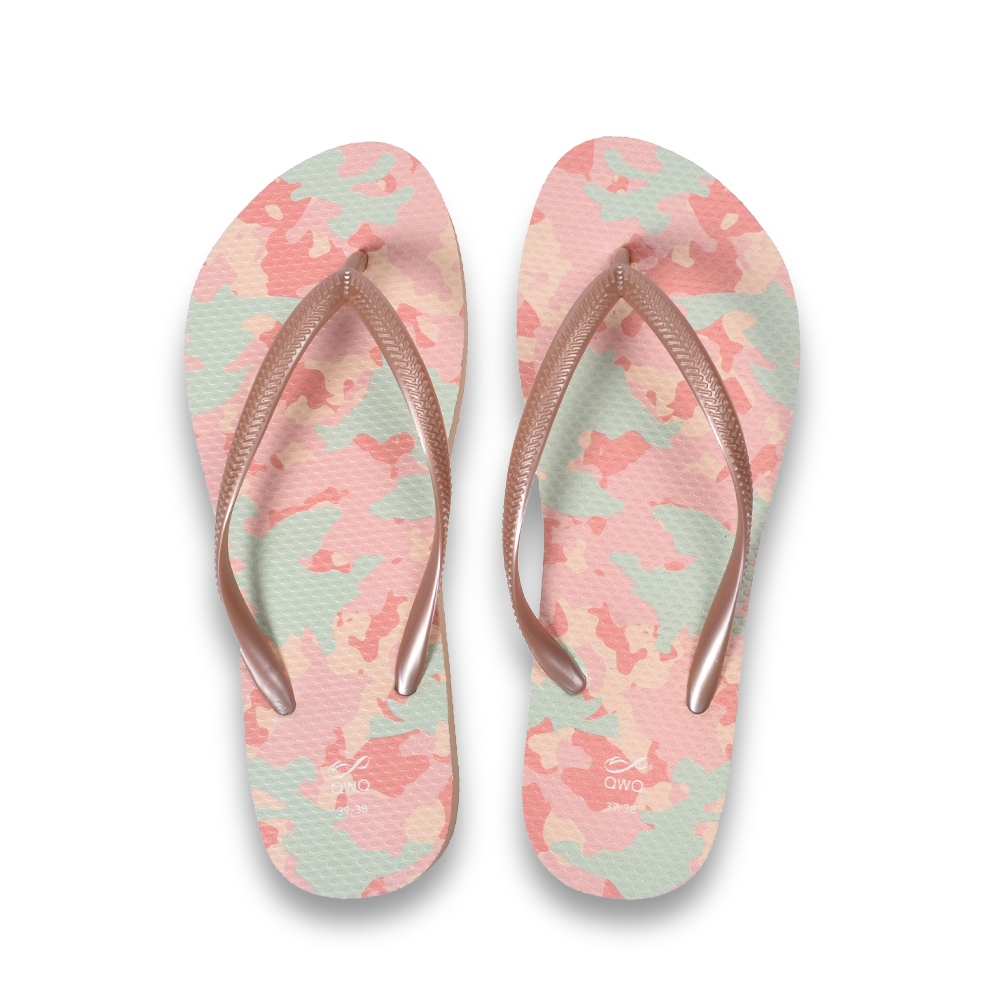 迷彩系列 粉綠迷彩 女款細帶人字夾腳拖鞋 薔薇金色
