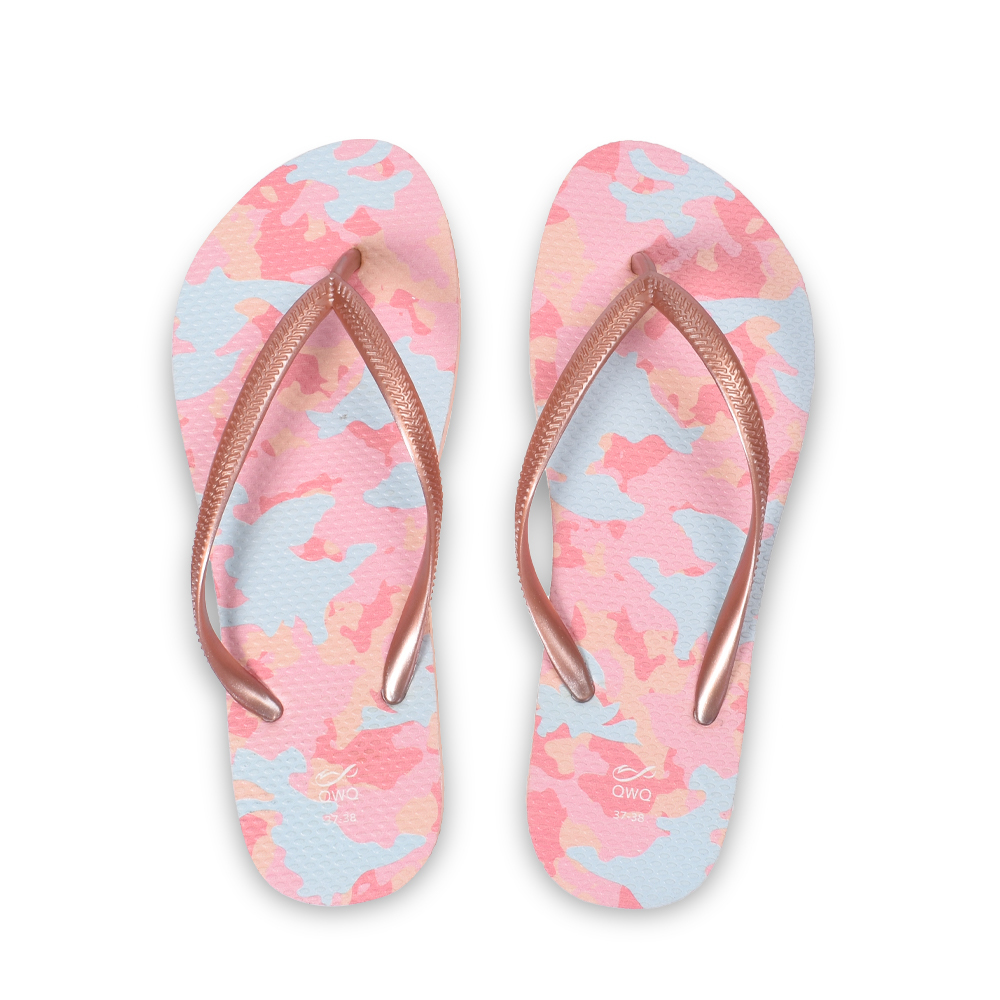 迷彩系列 粉藍迷彩 女款細帶人字夾腳拖鞋 粉金色