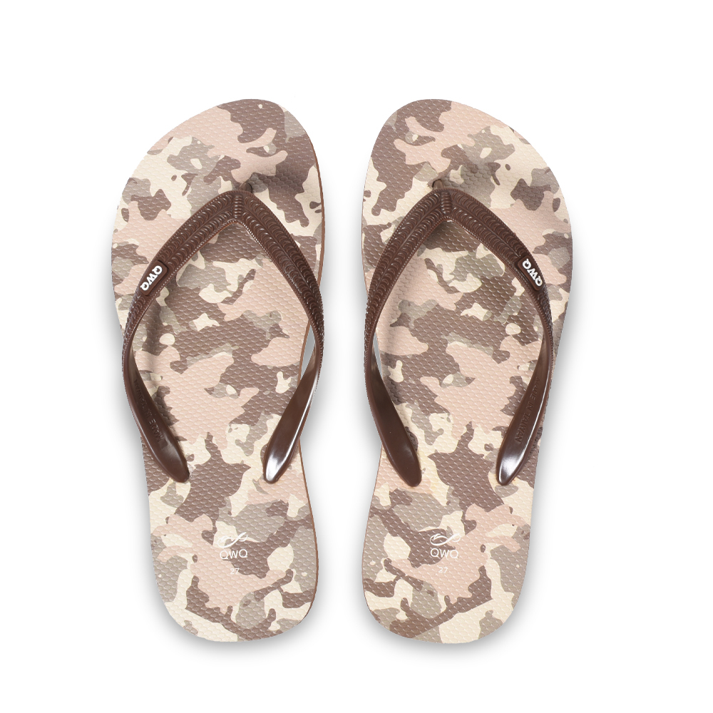 迷彩系列 卡其男孩 男款粗帶人字夾腳拖鞋 棕色