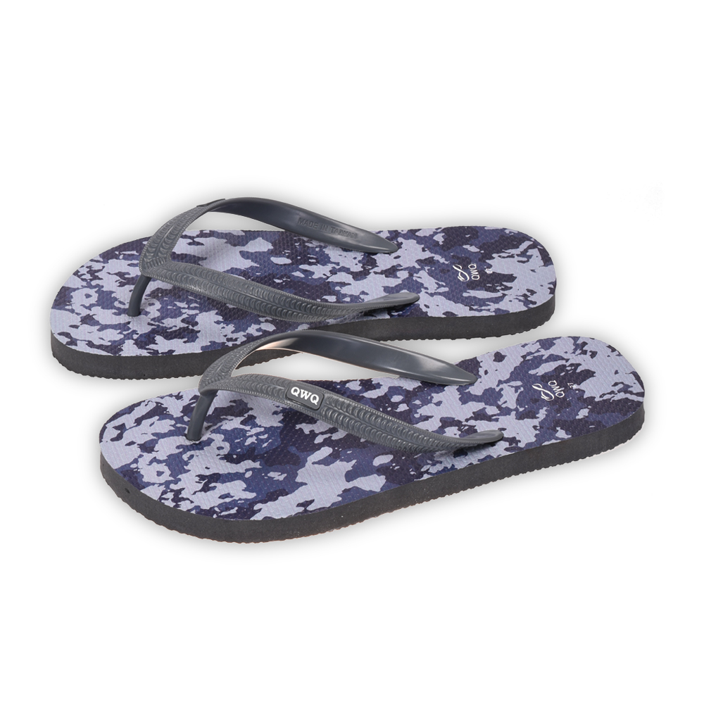 迷彩系列 灰藍迷彩 男款粗帶人字夾腳拖鞋 灰色