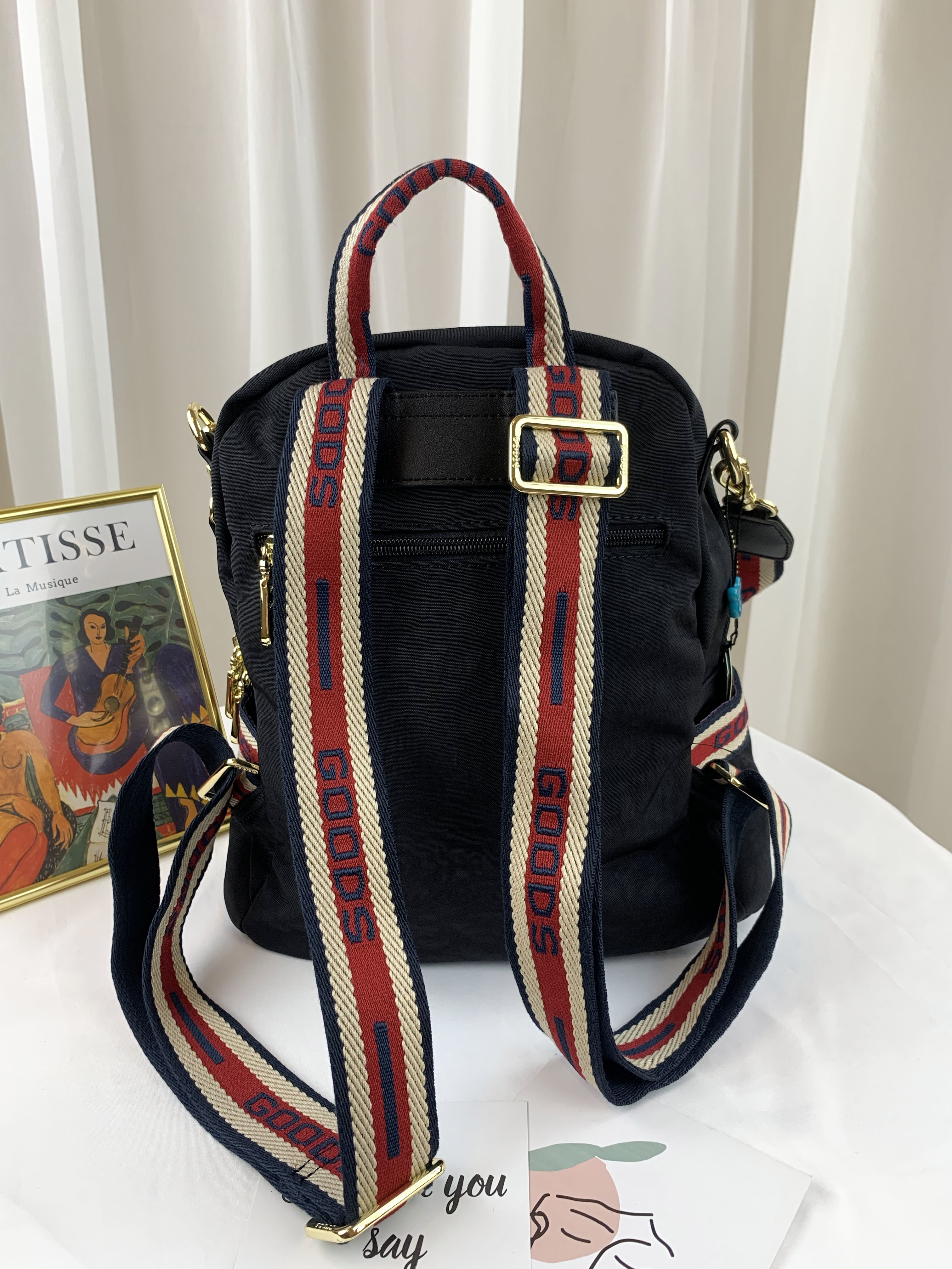 GOODS 織帶黑 水洗運動風後背包 / 側背包 附小熊吊飾 #2649