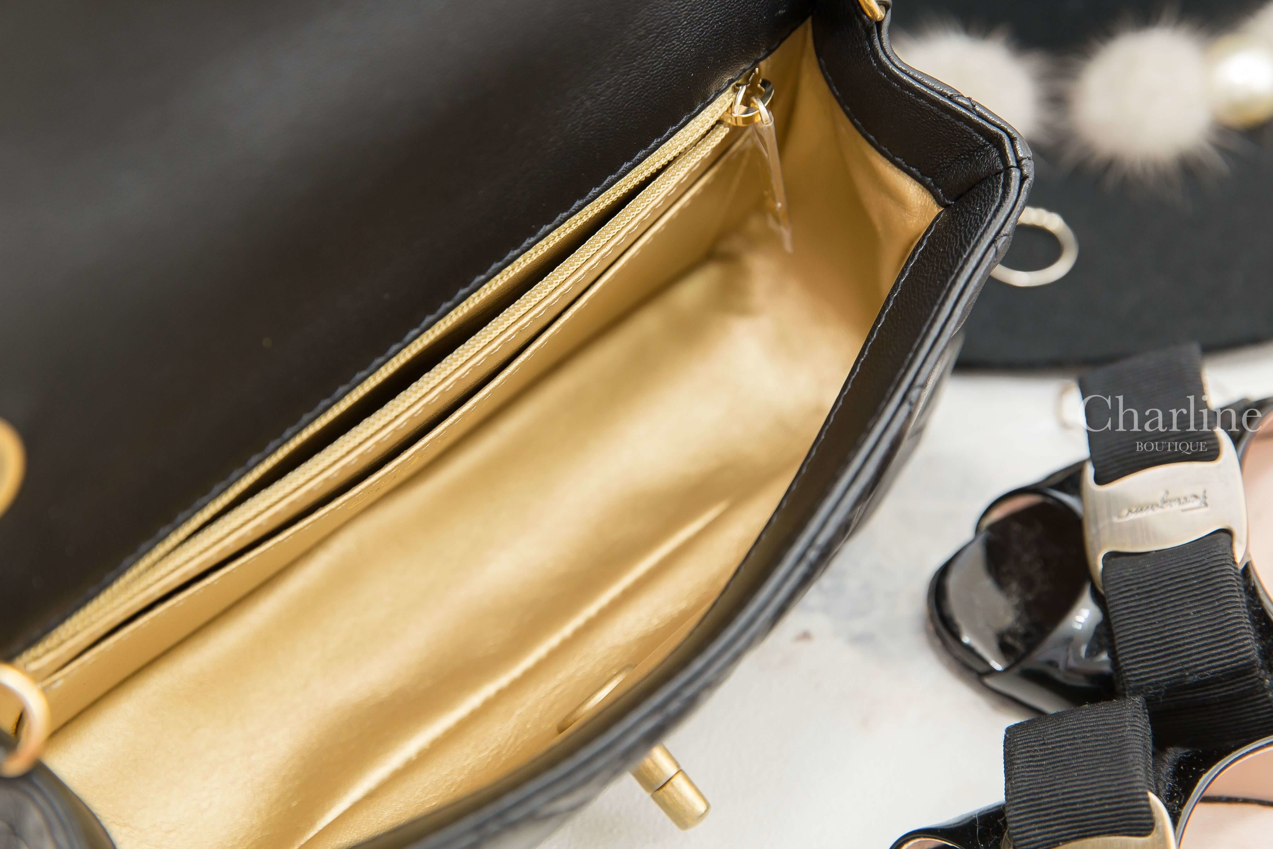 Chanel Flap Bag 黑色金CC金色小珠鍊帶20cm小羊皮菱格紋肩背包-Charline Boutique 精品代購