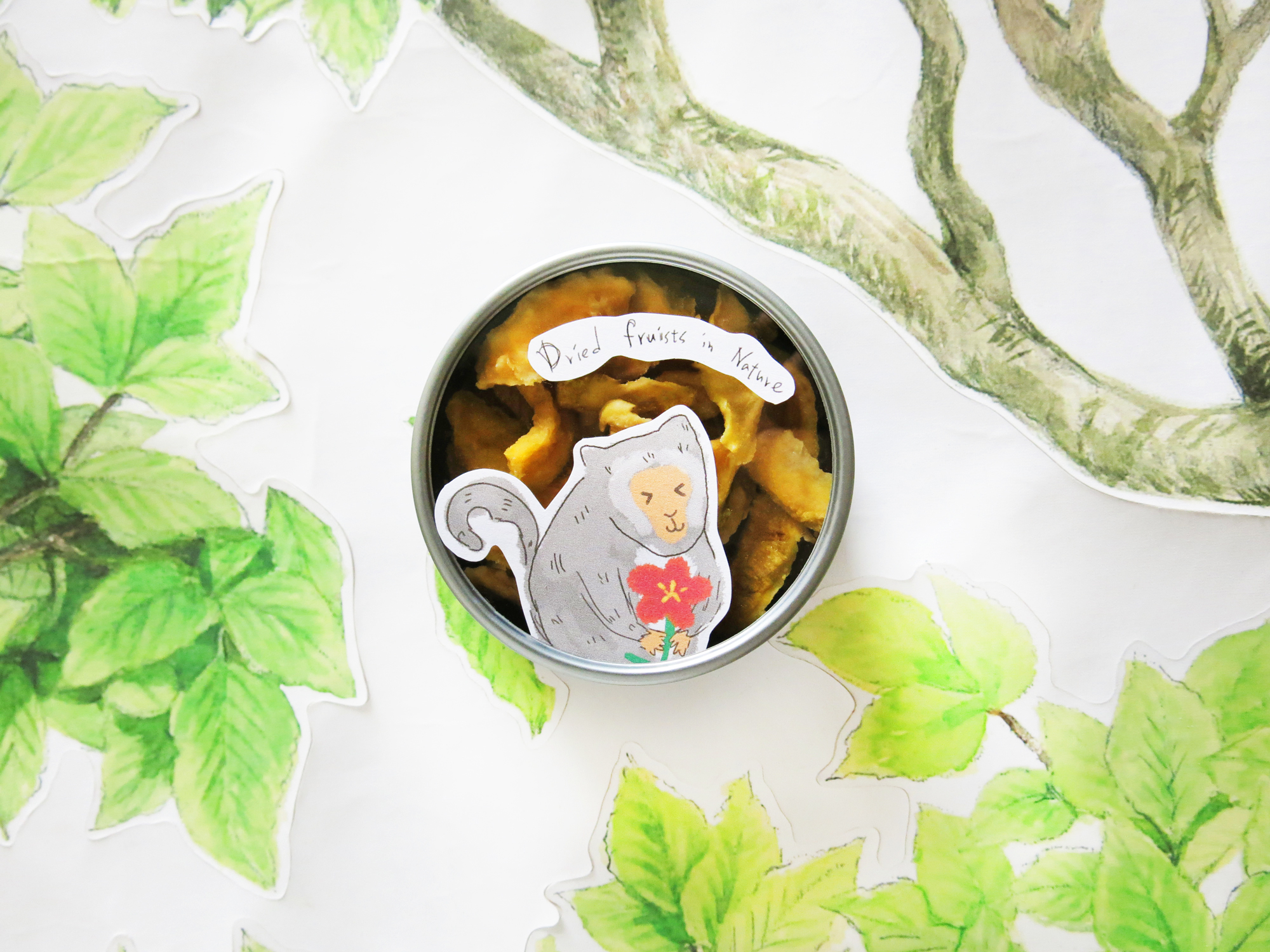 花花獼猴款金屬小圓盒小巧水果乾