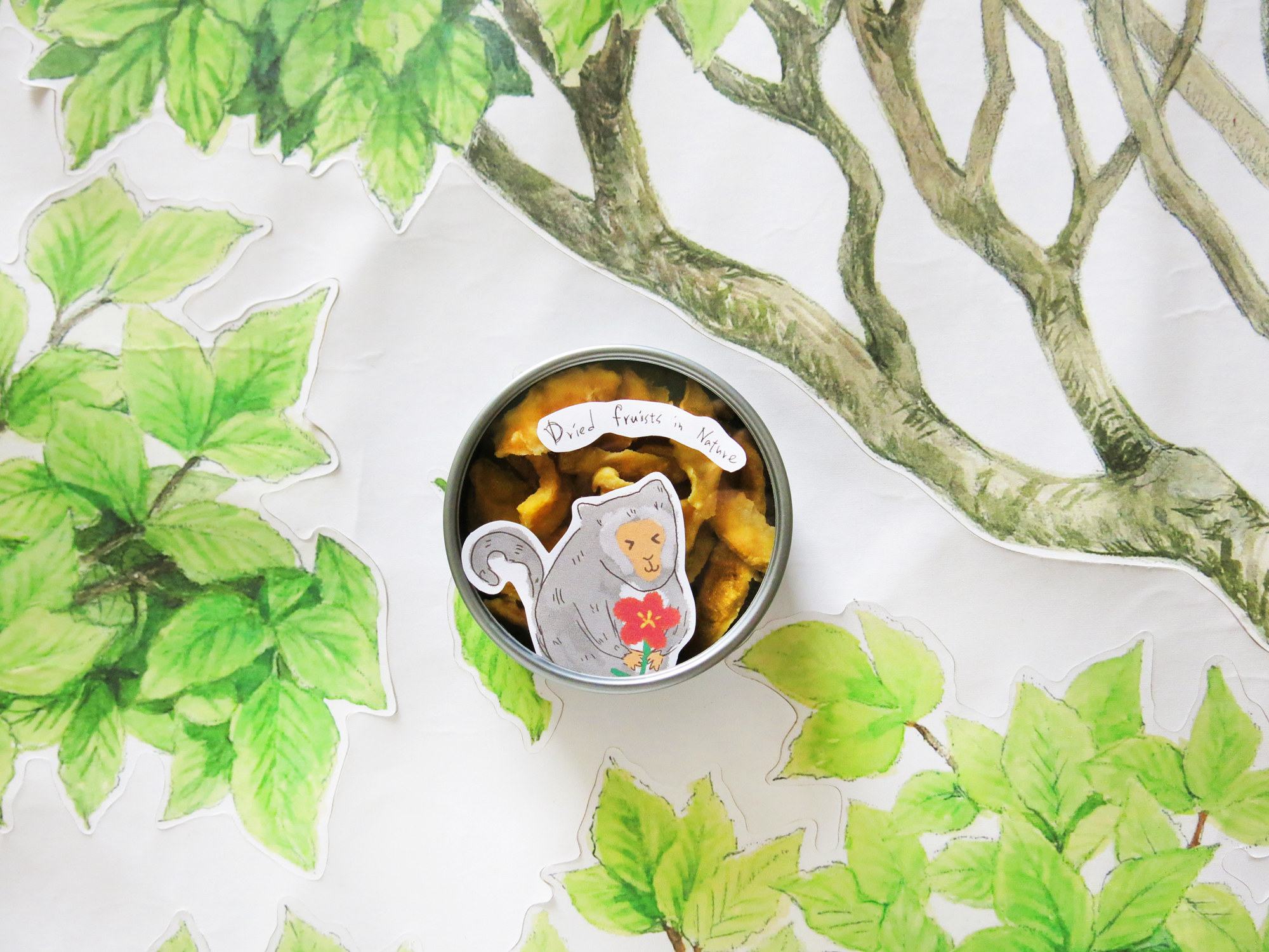 花花獼猴款金屬小圓盒小巧水果乾