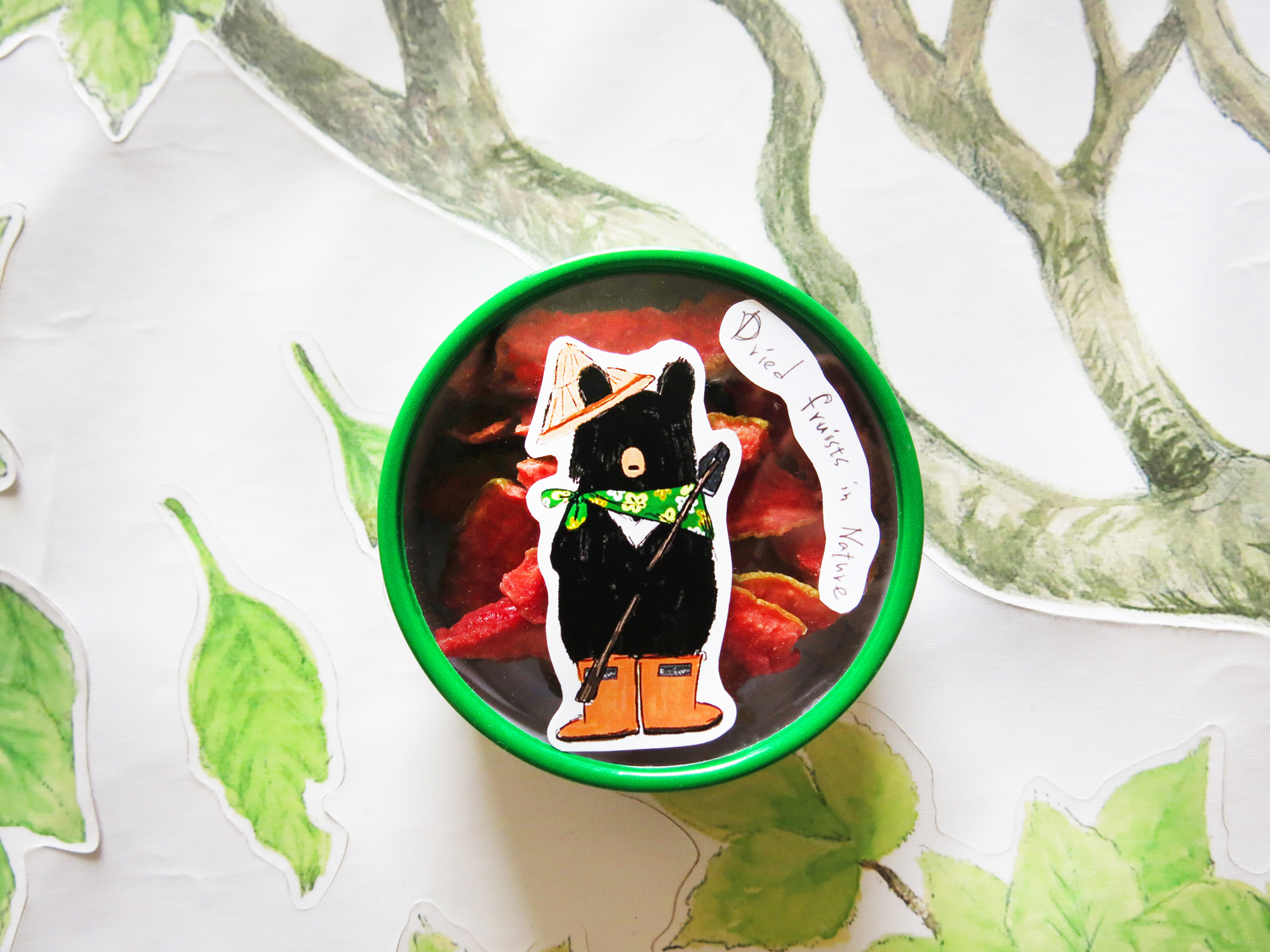 花布農作熊款金屬小圓盒小巧水果乾